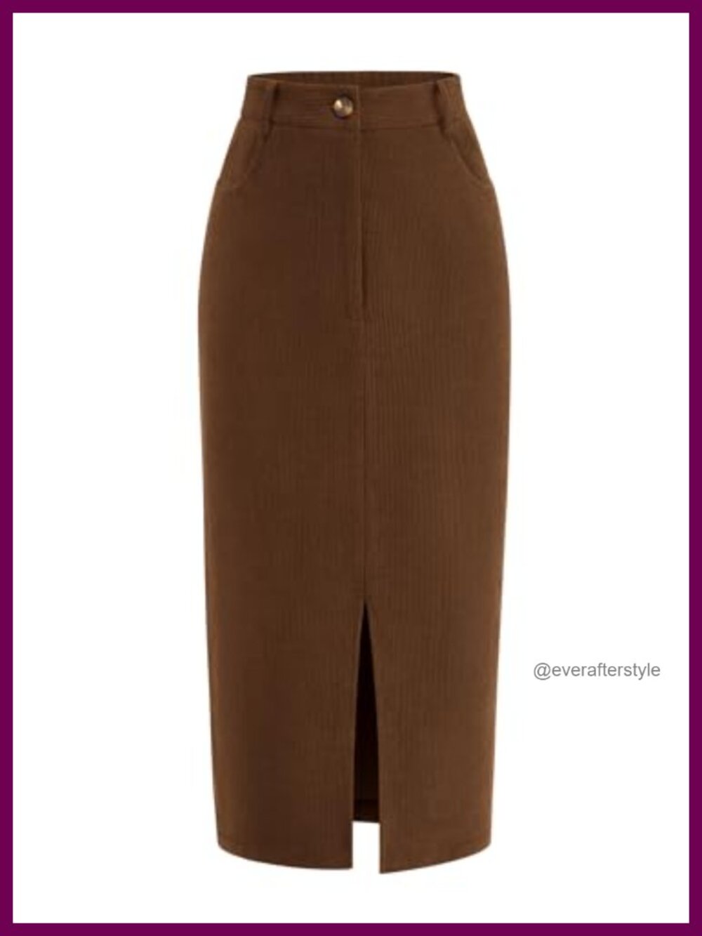 Corduroy Pencil Skirt High Waisted Midi Slit Pockets